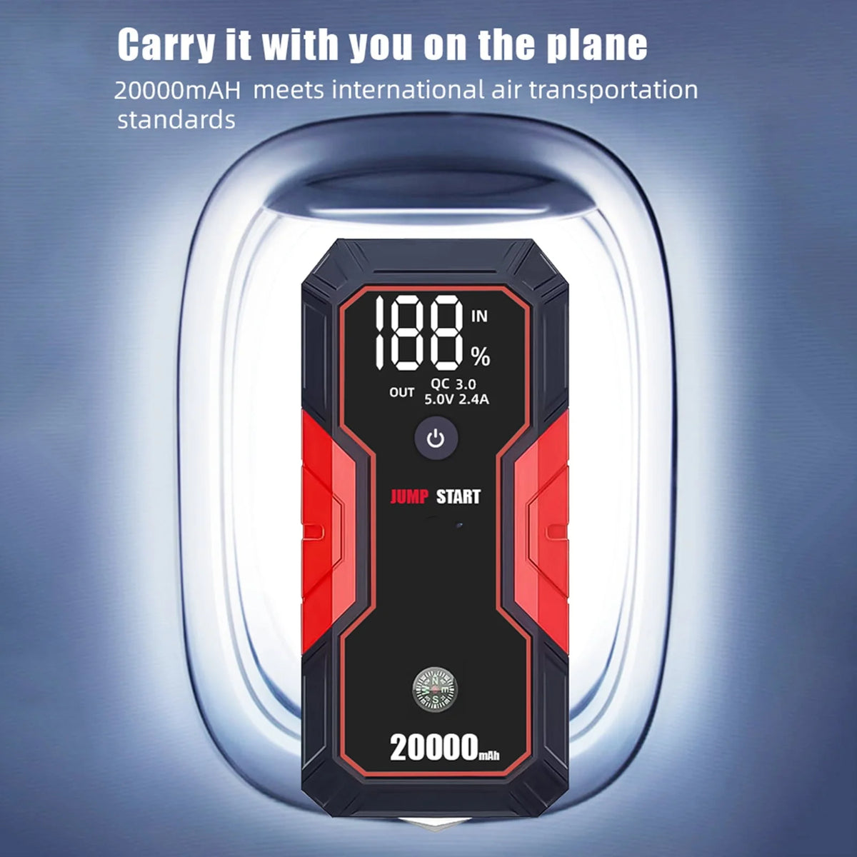 Meterk Portable Car Jump Starter 20000mAh 12V Car Battery Starter( to 5.0L Gas, 3.5L Diesel Engines),USB Quick Charge, Fast Wireless and Flashlight