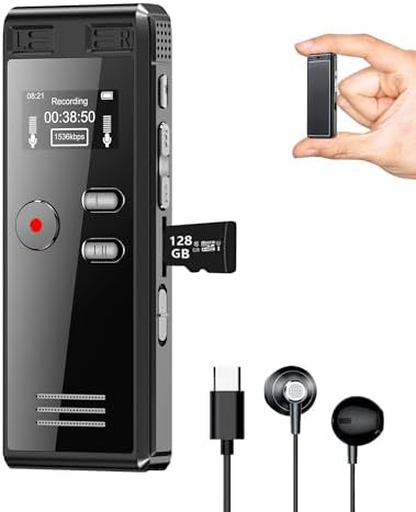 128GB Digital Voice Recorder Activated with Playback - 3072 Kbps HD Recording and Noise-Canceling Voice-Activated Recording, Audio Recording Device for Lectures Meetings, A-B Repeat, MP3 Player