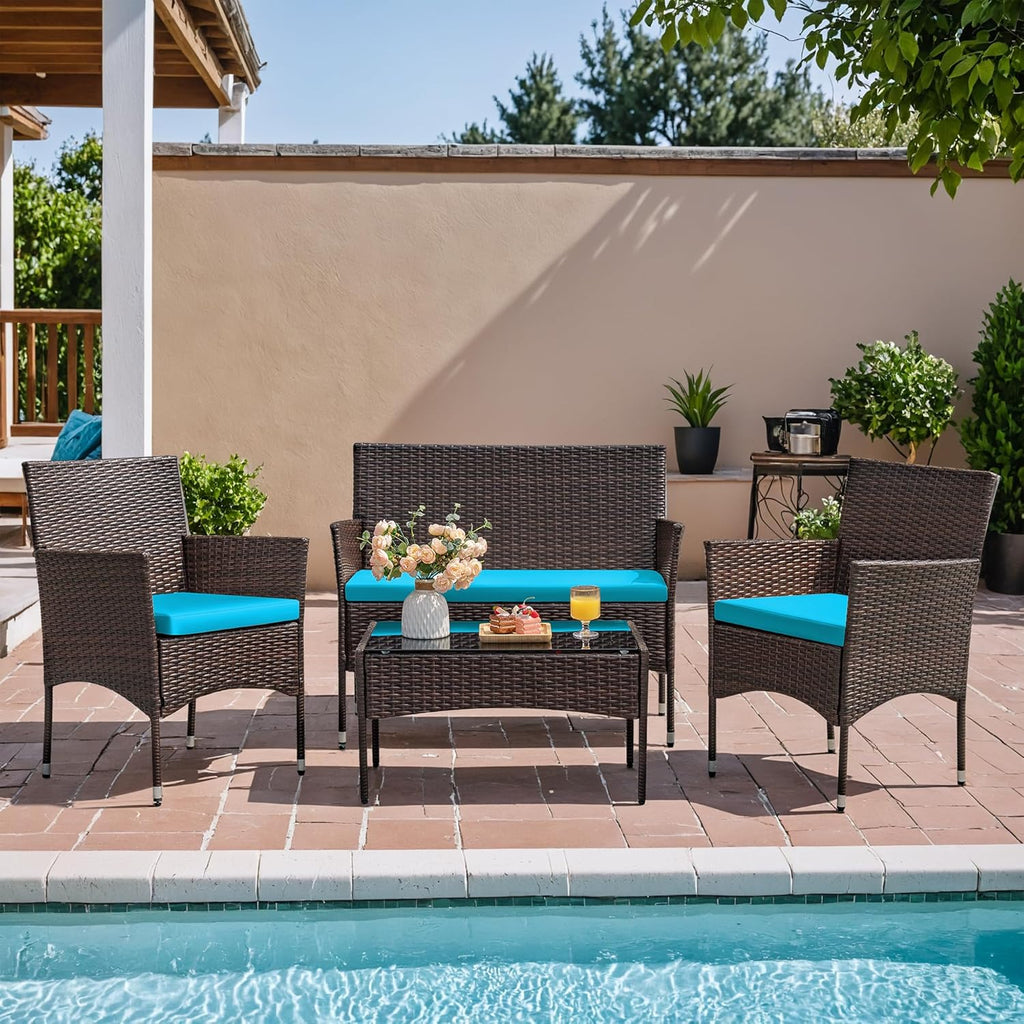 Homall 4-piece outdoor patio furniture set rattan chair wicker set