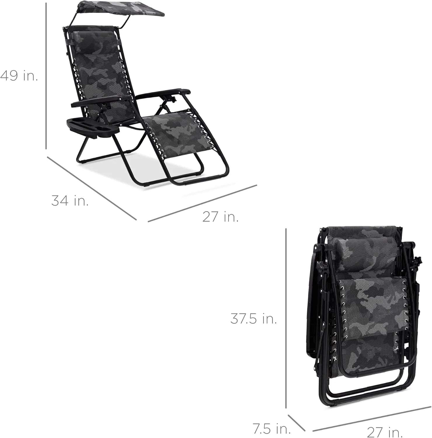 Best Choice Products Folding Zero Gravity Outdoor Recliner Patio Lounge Chair w/Adjustable Canopy Shade, Headrest, Side Accessory Tray, Textilene Mesh - Peacock Blue