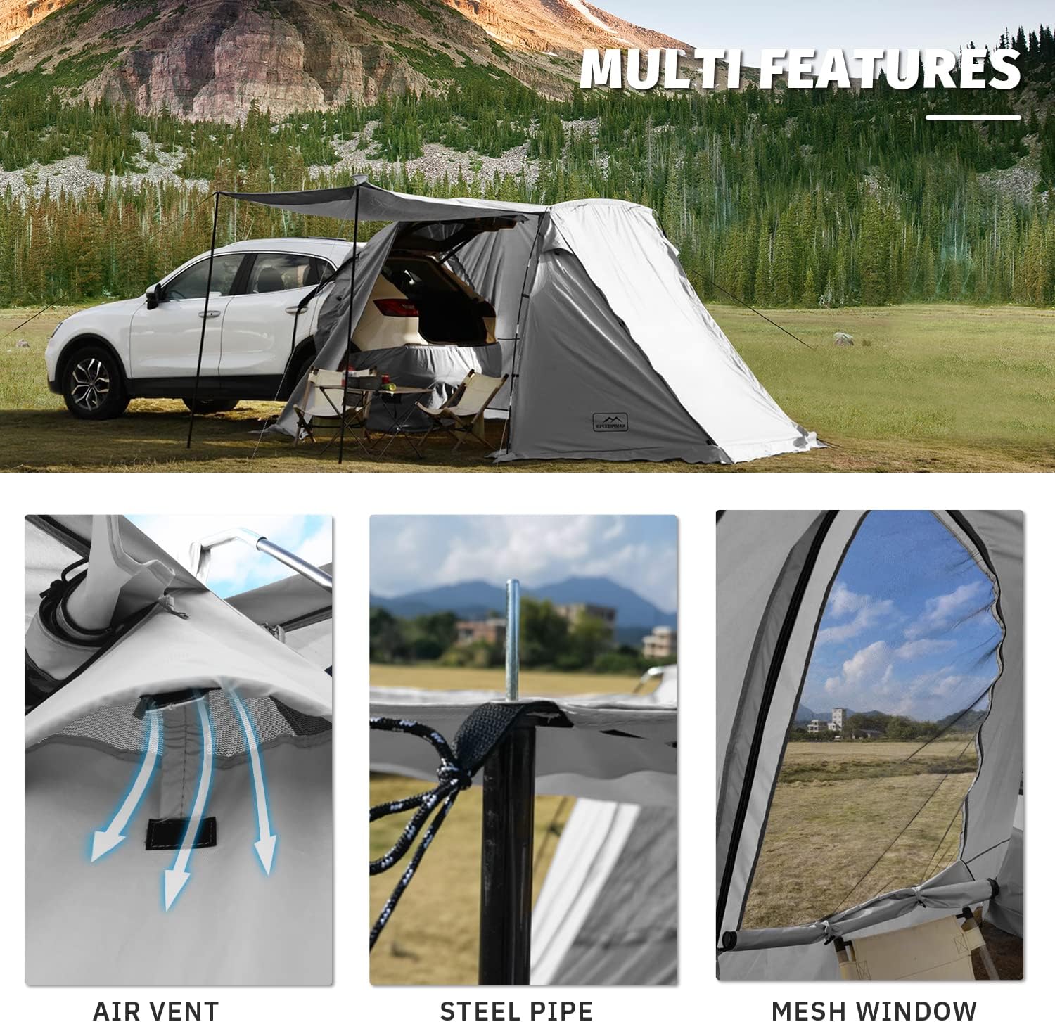 KAMPKEEPER SUV Car Tent, Tailgate Shade Awning Tent for Camping, Vehicle Camping Tents Outdoor Travel (Black)