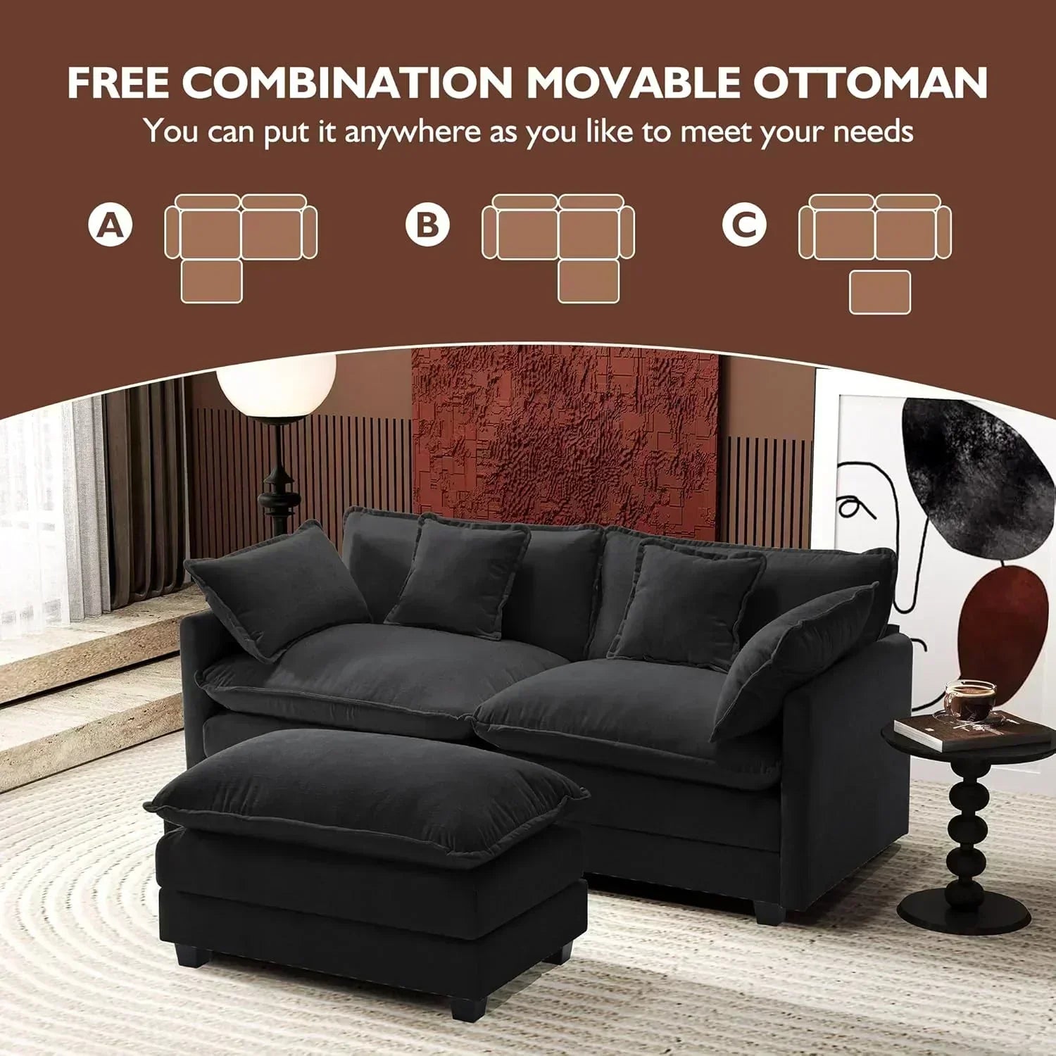 ihanherry 146-inch U-shaped modern sofa modular area cloud sofa