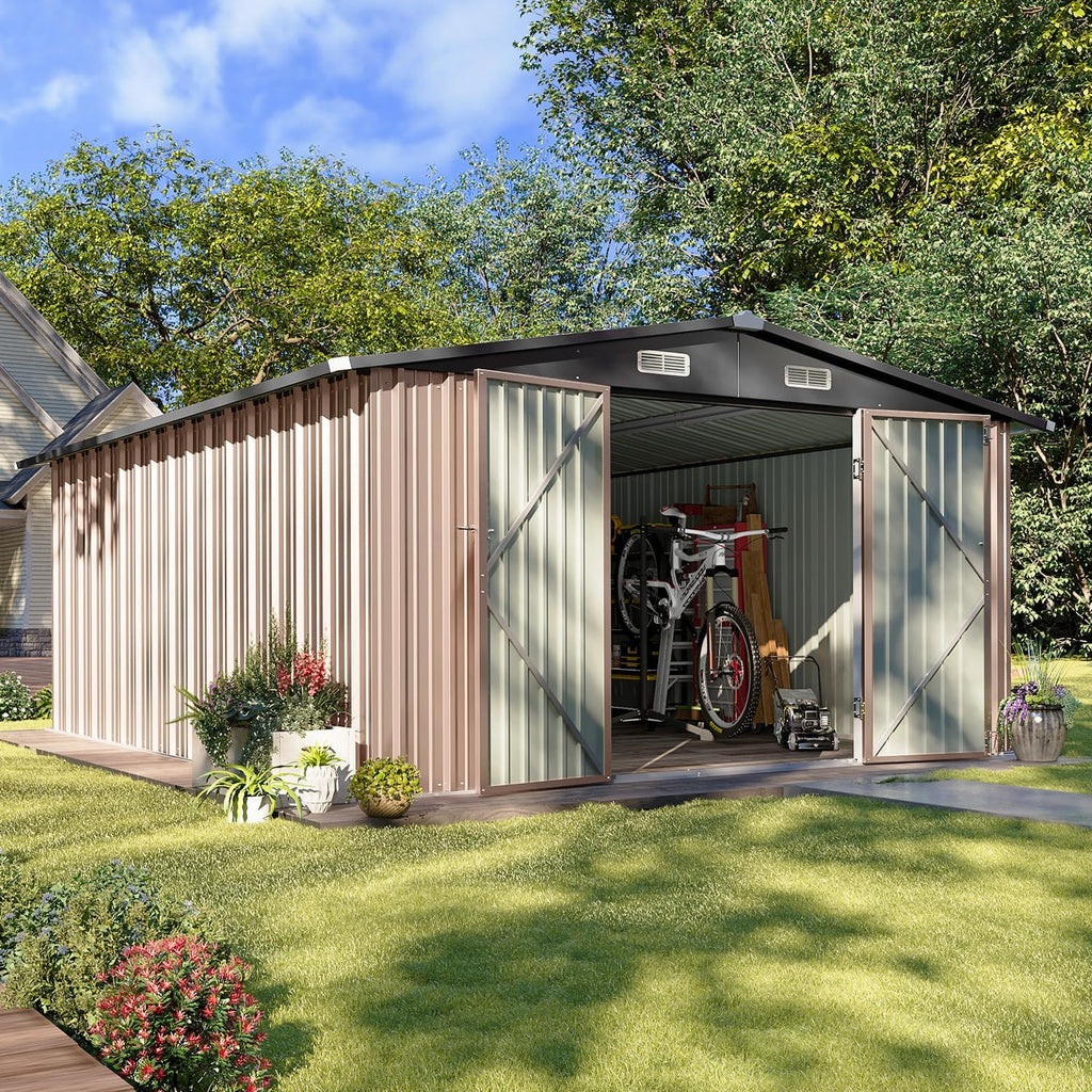 Aoxun 12x10 FT Shed Metal Outdoor Waterproof Storage Shed Steel Utility Garden Tool Shed