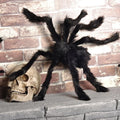 Poseable Spider Decoration with Red Eyes and Black Wool Body, 29.5 Inches