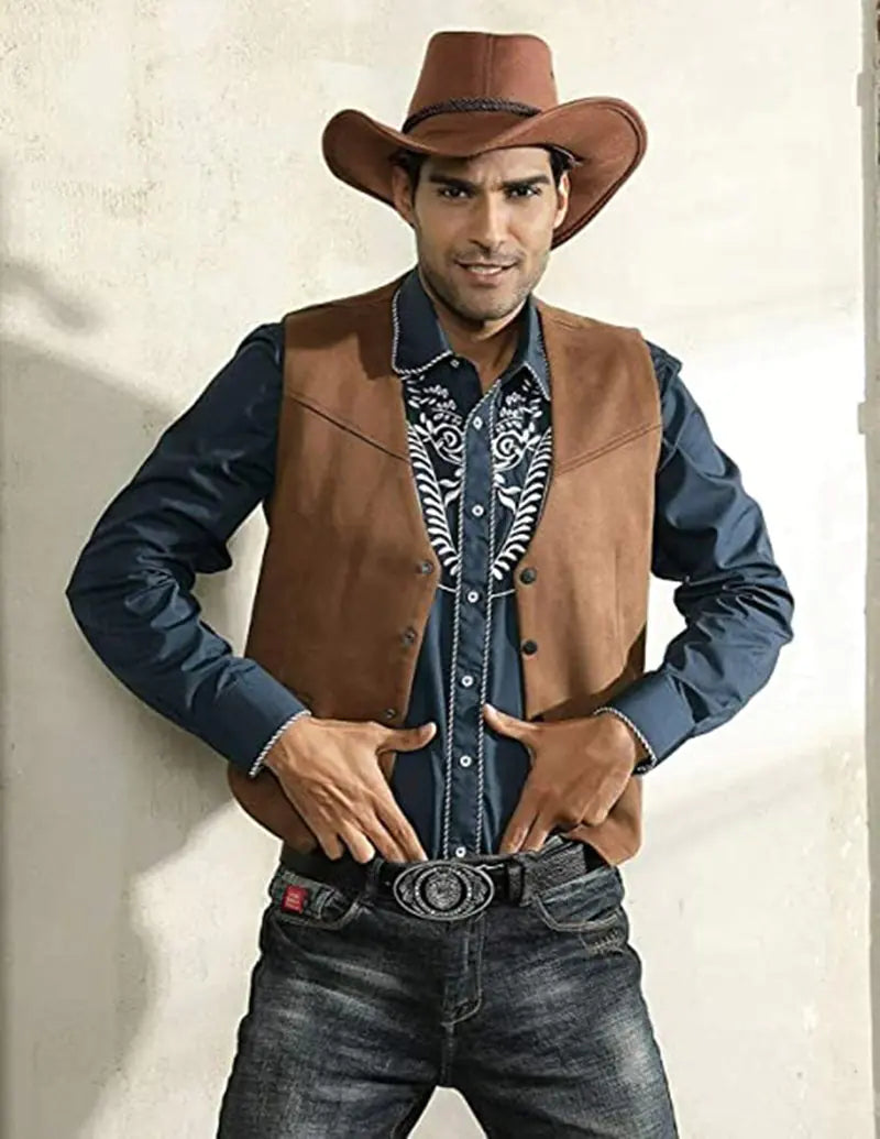 Classic Western Denim Groom Vest