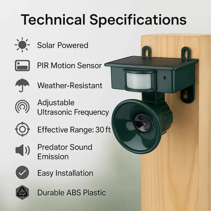 Bird Repeller with Motion Sensor and Adjustable Sensitivity, Weather-Resistant