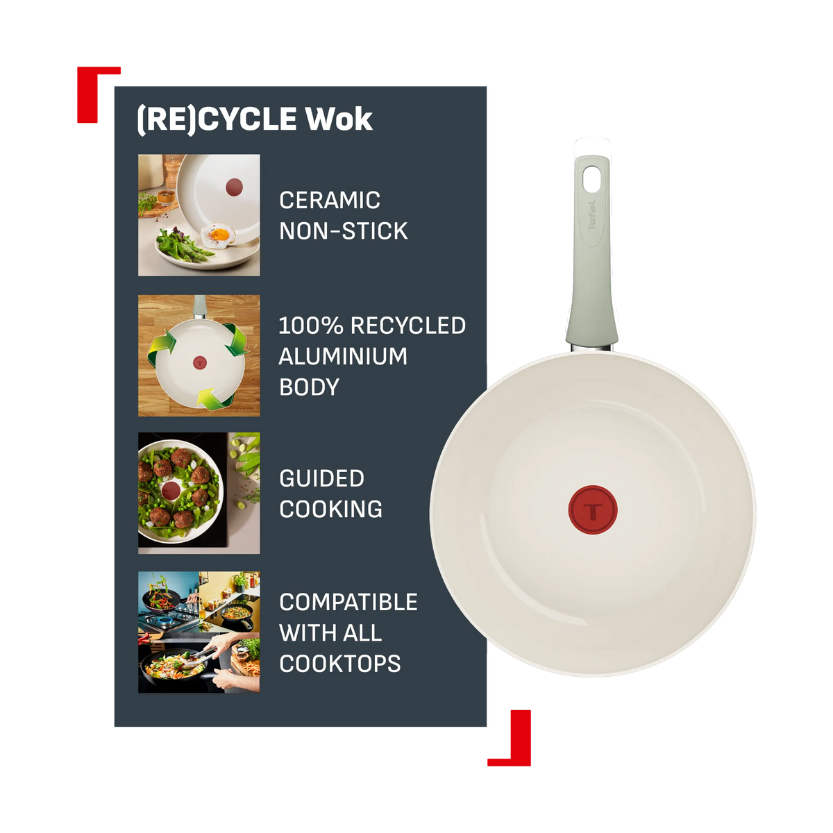 Tefal (Re)cycle Induction Ceramic Green Lichen Non-Stick Wok 28cm