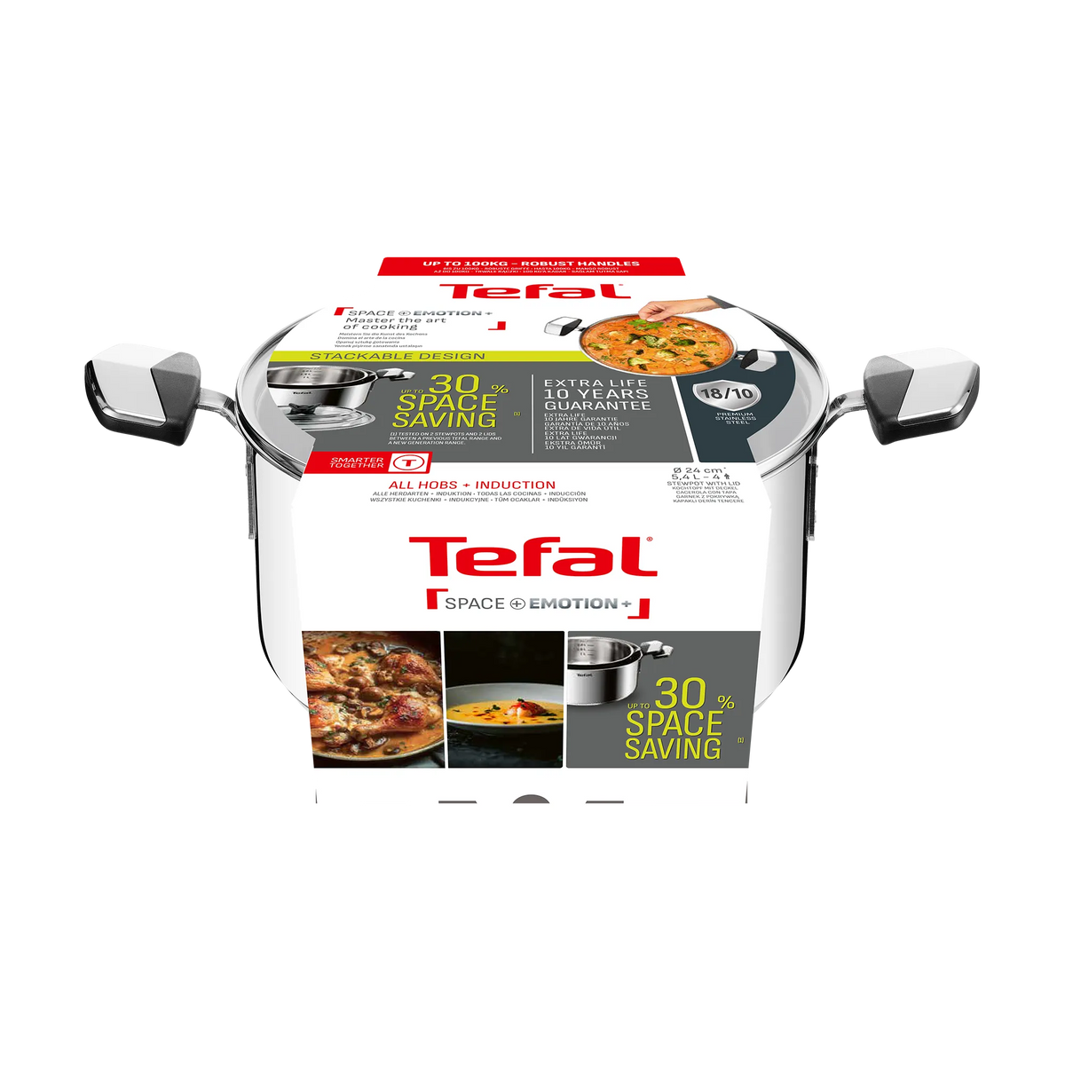 Tefal Space+ Emotion+ Induction Stainless Steel Uncoated Stewpot 24cm + Lid